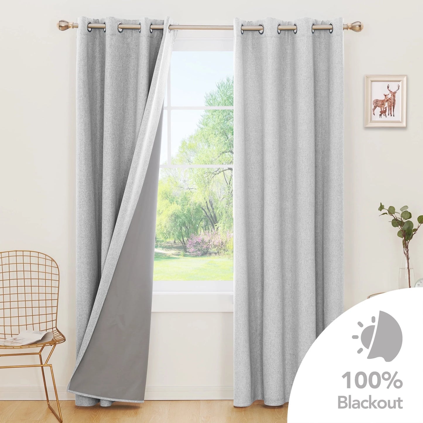 Total Blackout Curtains 2 Panels, Grommet Curtains Total Light Blocking Curtain, Soundproof Curtains for Bedroom (Khaki, 42W X 95L Inch)