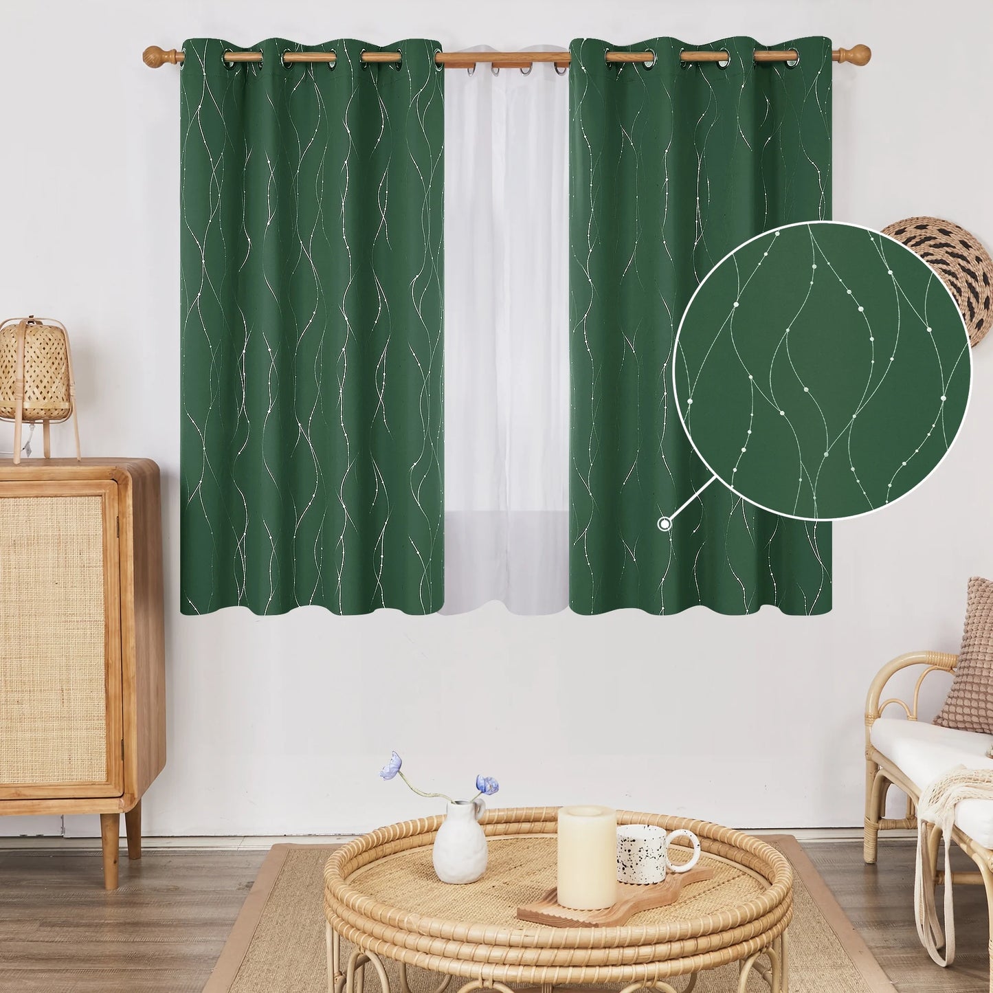 Silver Printed Blackout Curtains - 2 Panels, Wave Dots Pattern, Grommet Top, 52"X95", Thermal Insulated Drapes for Bedroom & Living Room, Gray