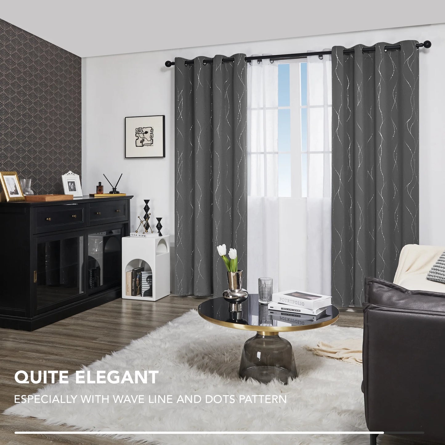 Silver Printed Blackout Curtains - 2 Panels, Wave Dots Pattern, Grommet Top, 52"X95", Thermal Insulated Drapes for Bedroom & Living Room, Gray