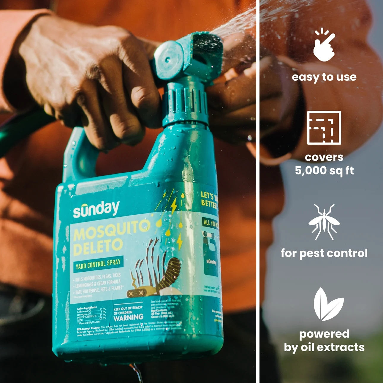 Sunday Mosquito Deleto 5,000 Sq. Ft. Plant-Based Bug Control Spray & Repellent 32 Oz.