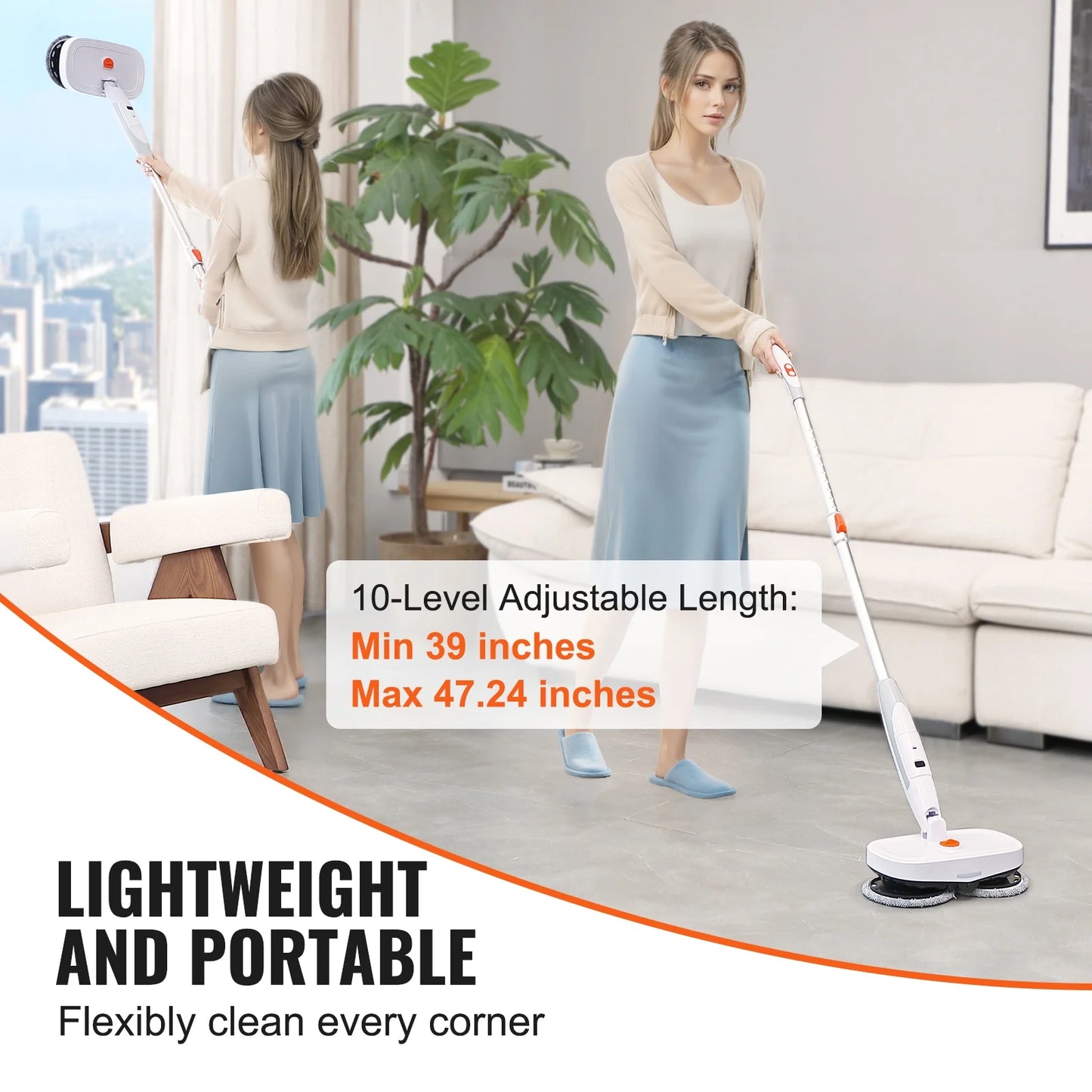 Cordless Electric Mop Electric Spin Mop with LED Headlight and Water Spray