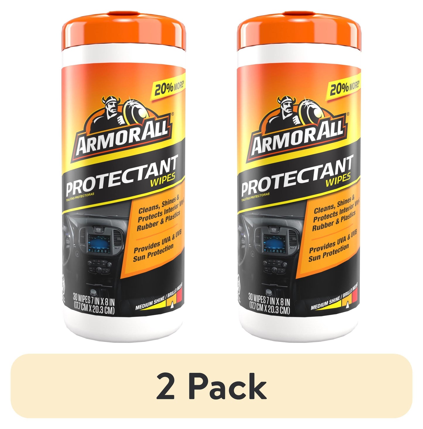 (2 Pack) Car Interior Protectant Wipes, 30 Count