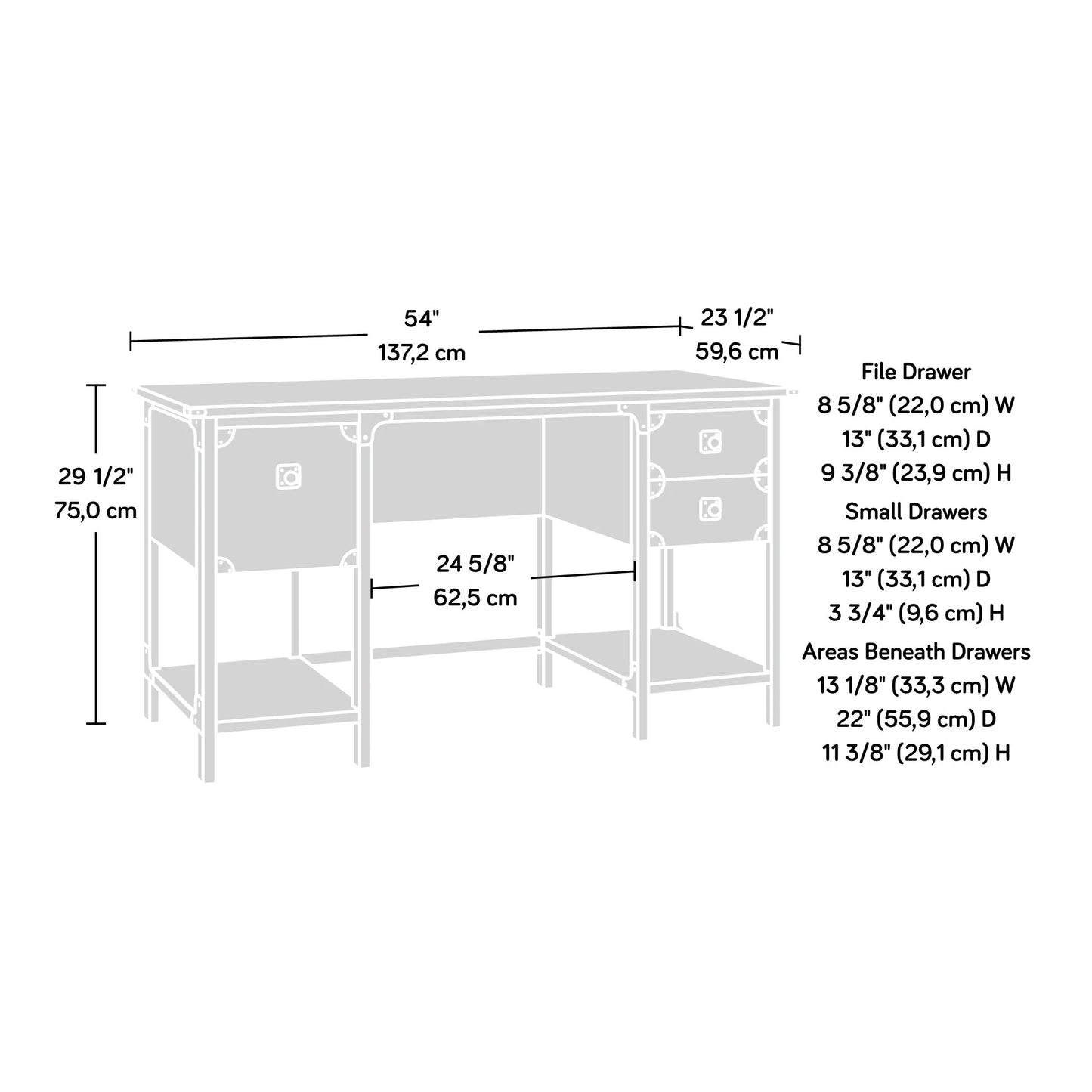 Steel River Pedestal Desk, Carbon Oak Finish