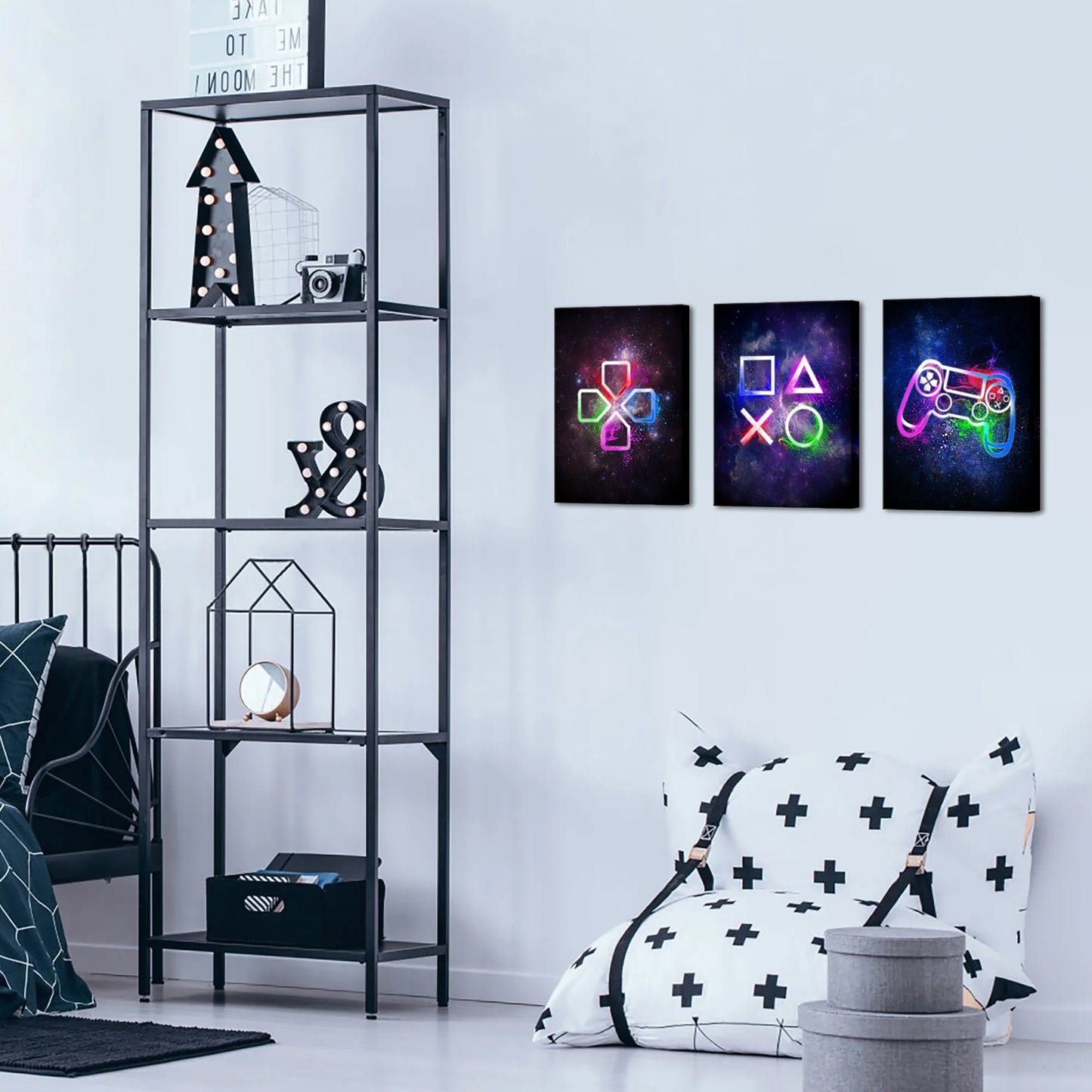 Gamer Symbol Framed Canvas Wall Art Paintings Gaming Wall Decor Prints Pictures Posters Artwork Room Decor Decoration 12"X16"X3 Pieces