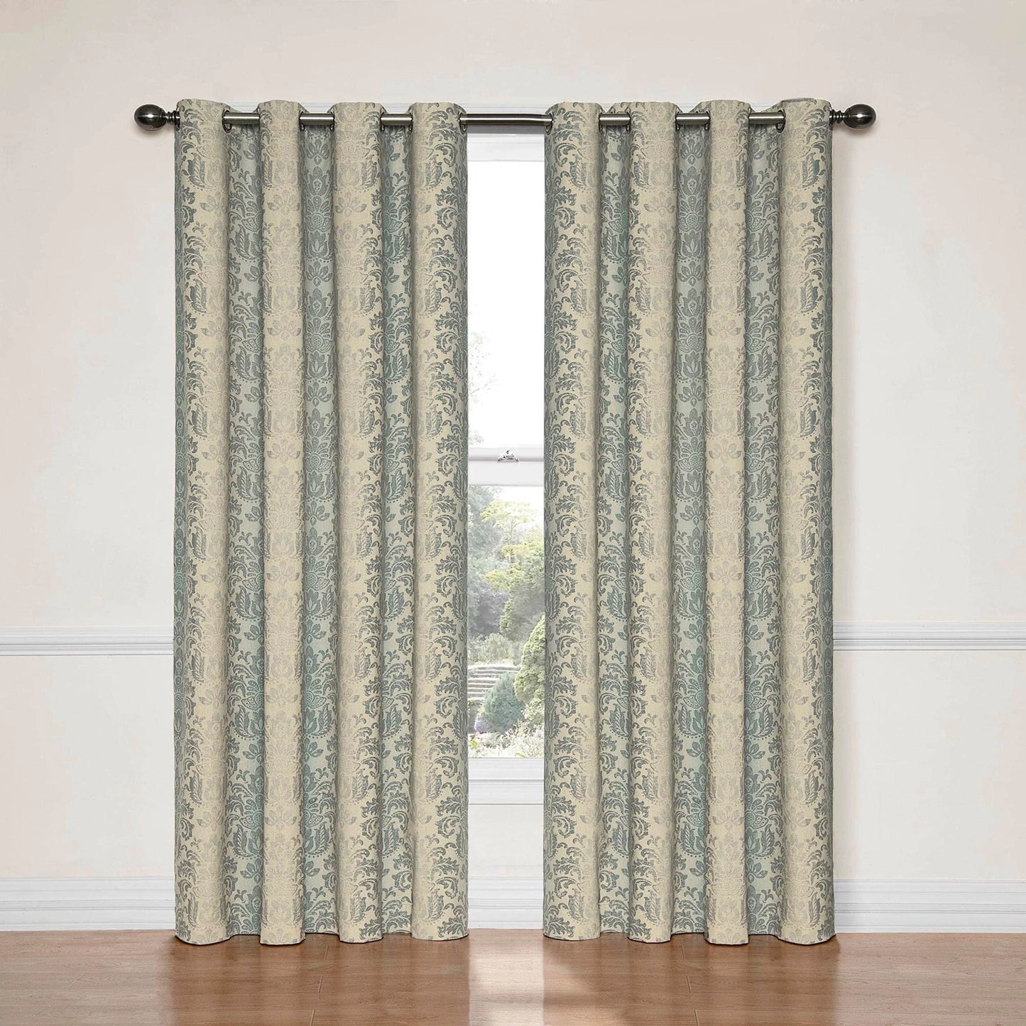 Nadya Floral Room Darkening Grommet Top Single Window Curtain Panel, Black, 52 X 63