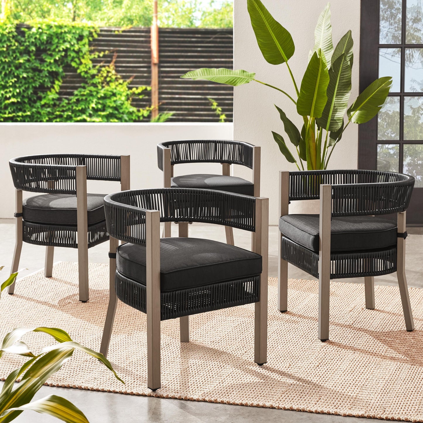 Tarren 5 Piece Outdoor Dining Set, Black