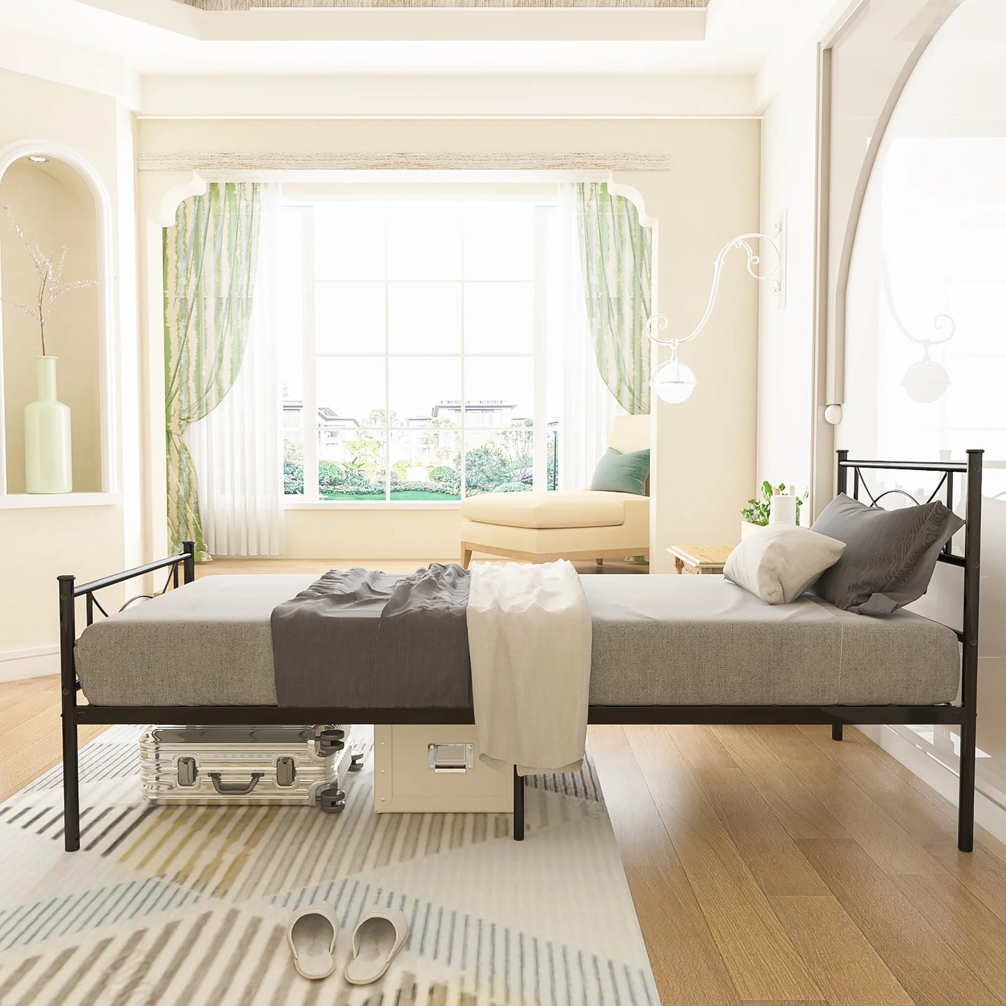 Easy Assembly Metal Bed Frame Twin Platform Bed Frame with Headboard Footboard No Box Spring for Kids Adult