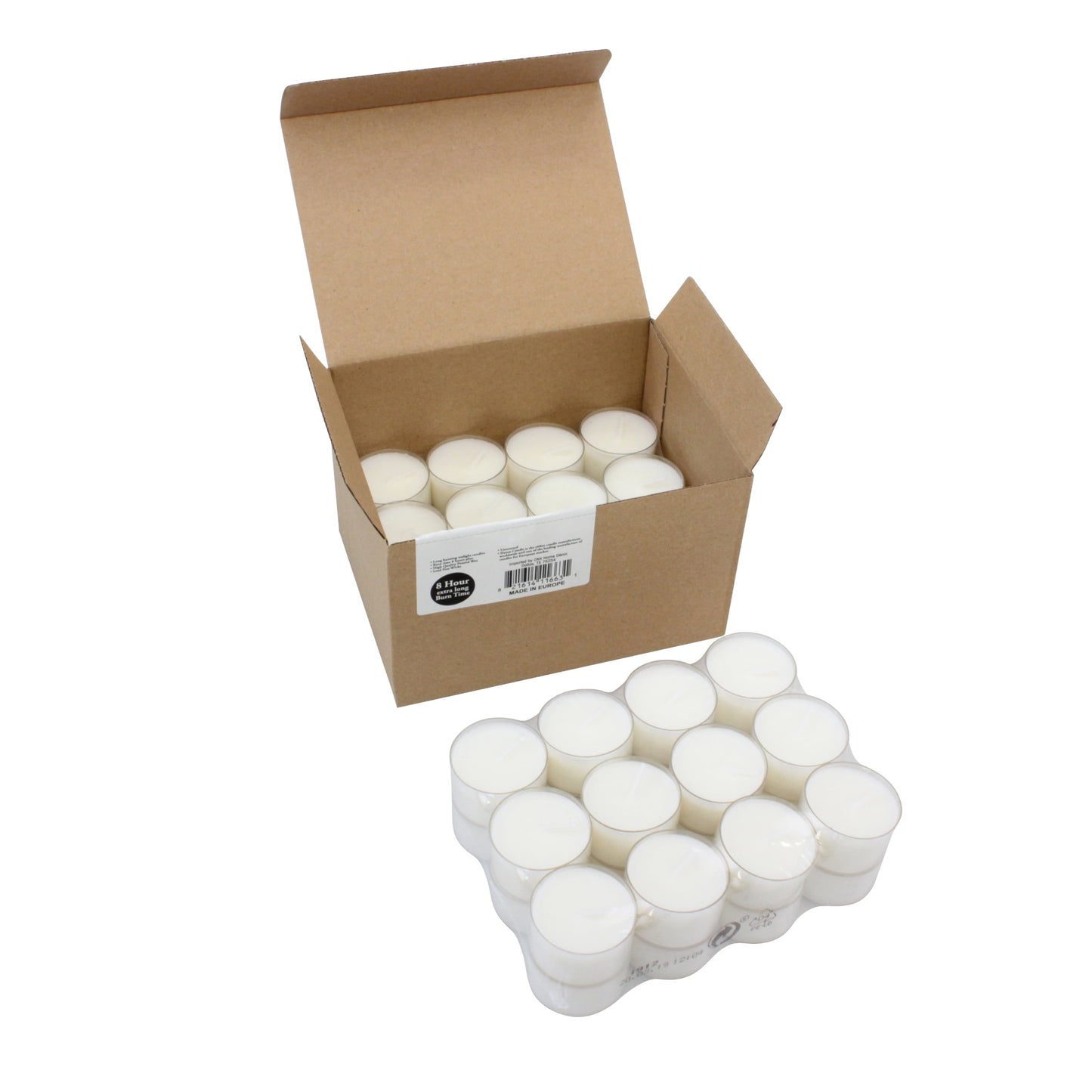 Stonebriar Unscented Long Burning Clear Cup Tealight Candles with 8 Hour Burn Time, 48 Pack, White