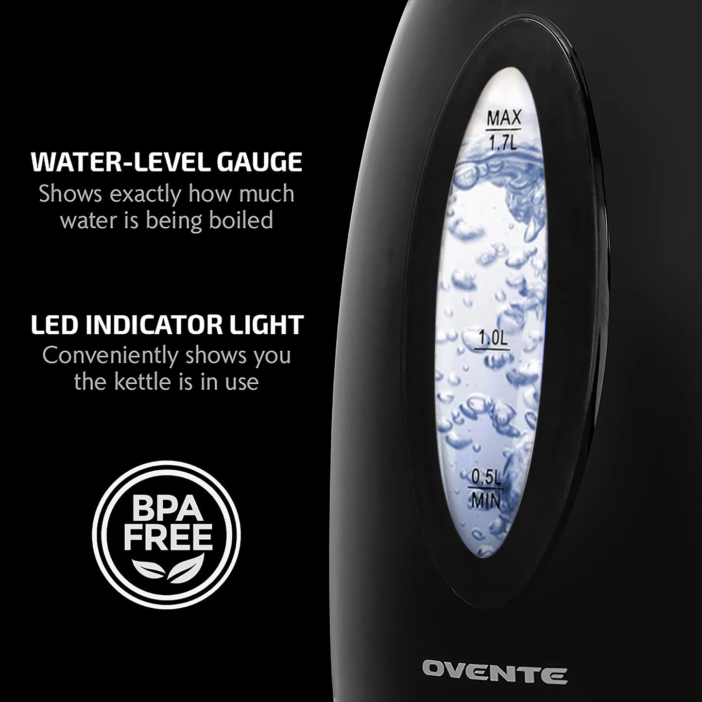 Electric Kettle Hot Water Heater 1.7 Liter - BPA Free Fast Boiling Cordless Water Warmer - Auto Shut off Instant Water Boiler for Coffee & Tea Pot - Black KP72B