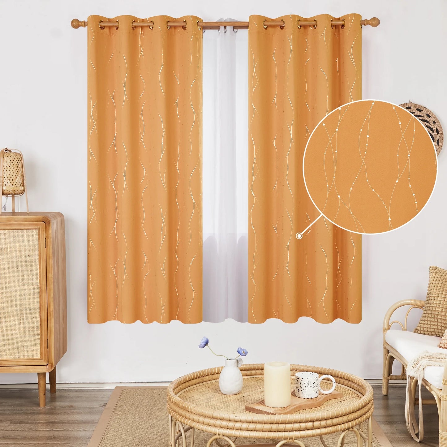 Silver Printed Blackout Curtains - 2 Panels, Wave Dots Pattern, Grommet Top, 52"X95", Thermal Insulated Drapes for Bedroom & Living Room, Gray