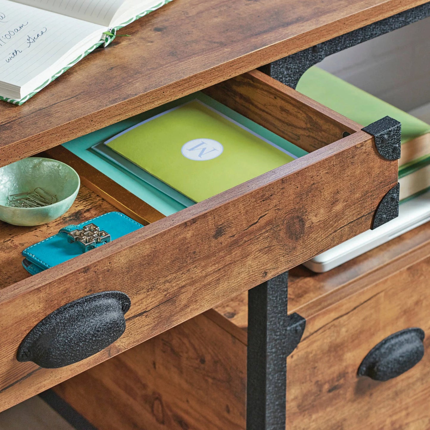 Rustic Country Office Desk, Weathered Pine Finish