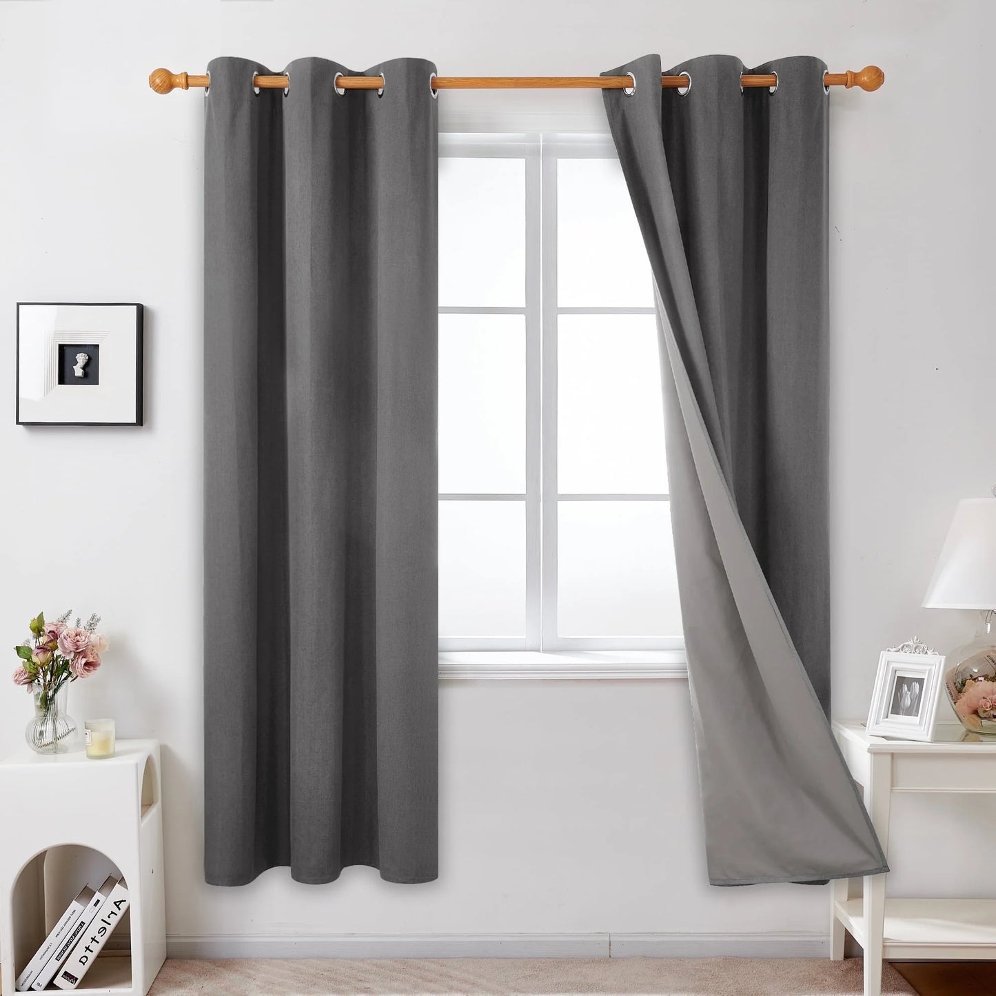 Total Blackout Curtains 2 Panels, Grommet Curtains Total Light Blocking Curtain, Soundproof Curtains for Bedroom (Khaki, 42W X 95L Inch)