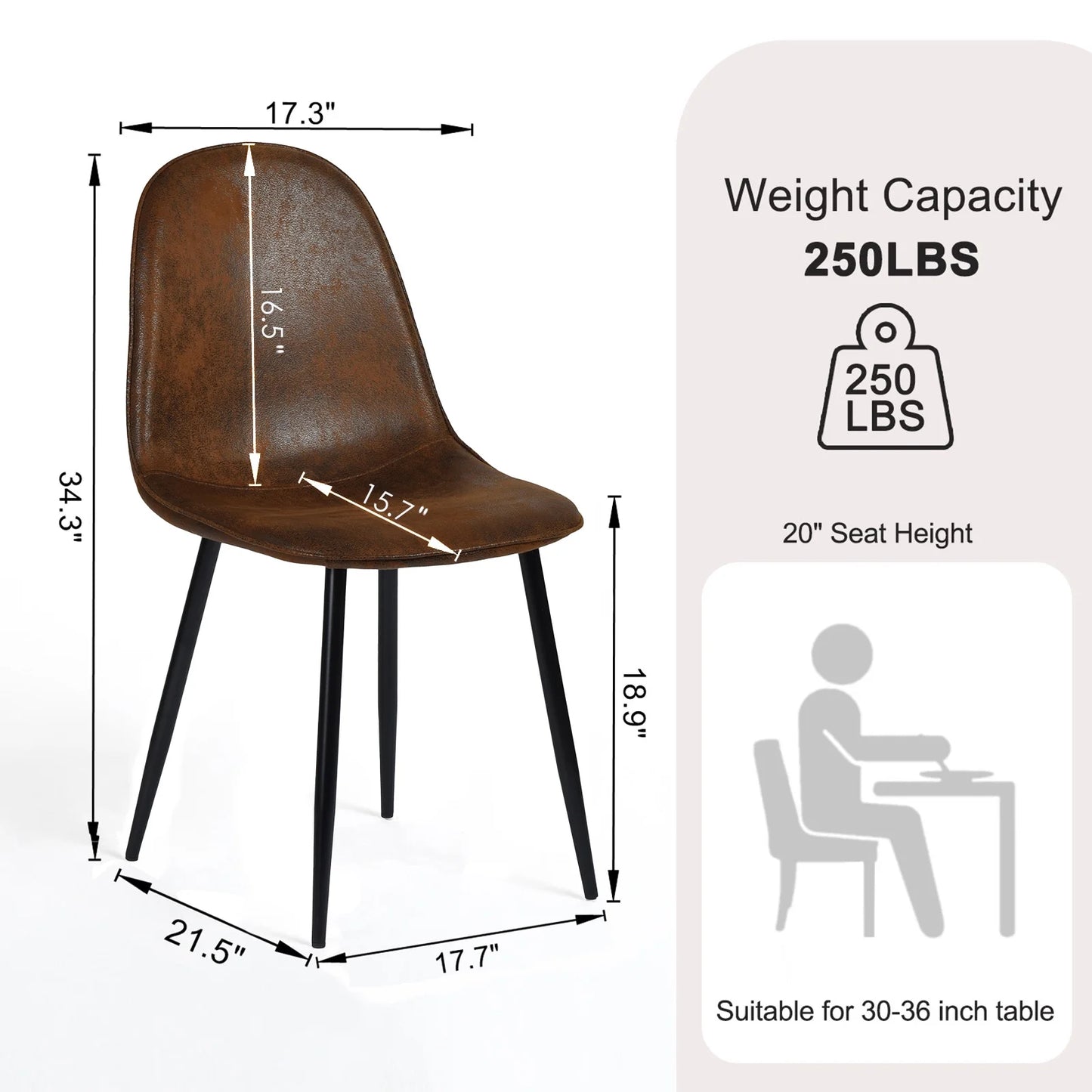 Set of 4 Upholstered Suede Dining Chairs for Family Dining Room or Restaurant