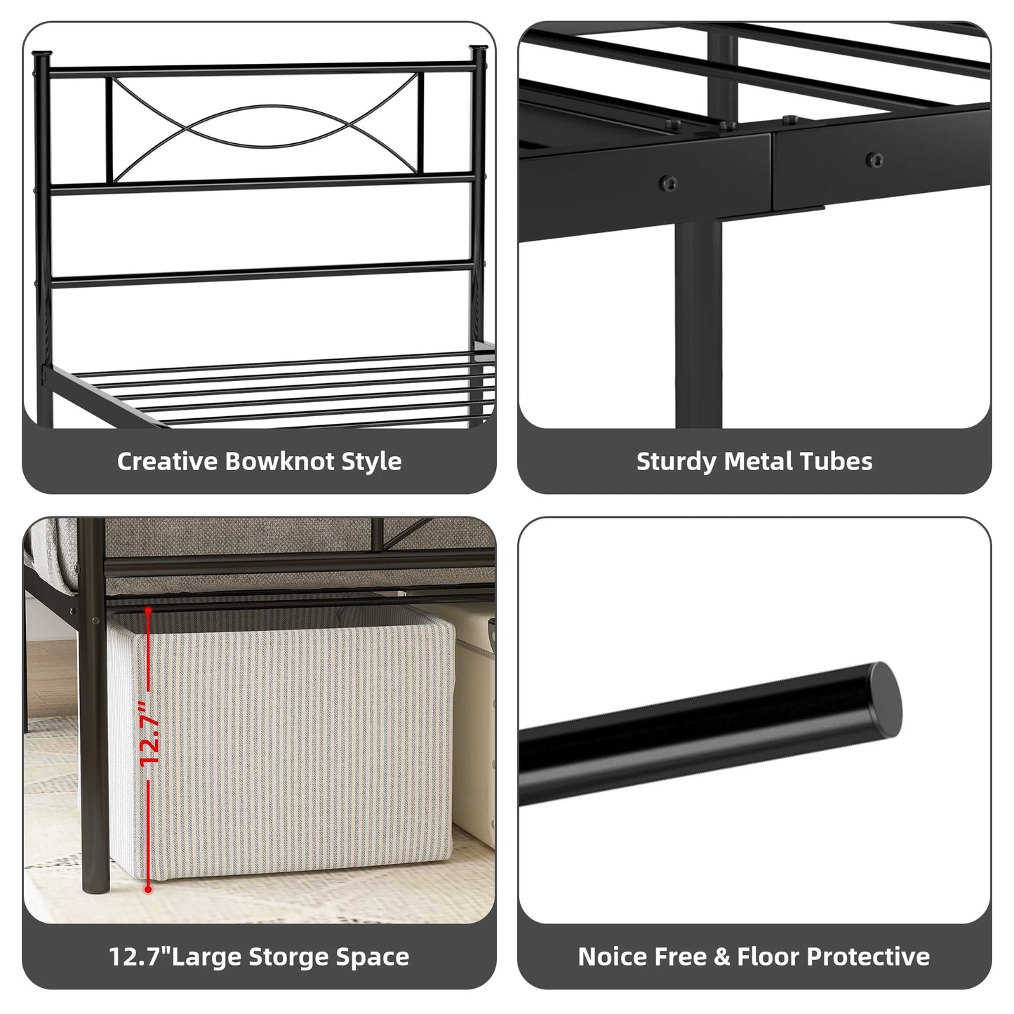 Easy Assembly Metal Bed Frame Twin Platform Bed Frame with Headboard Footboard No Box Spring for Kids Adult