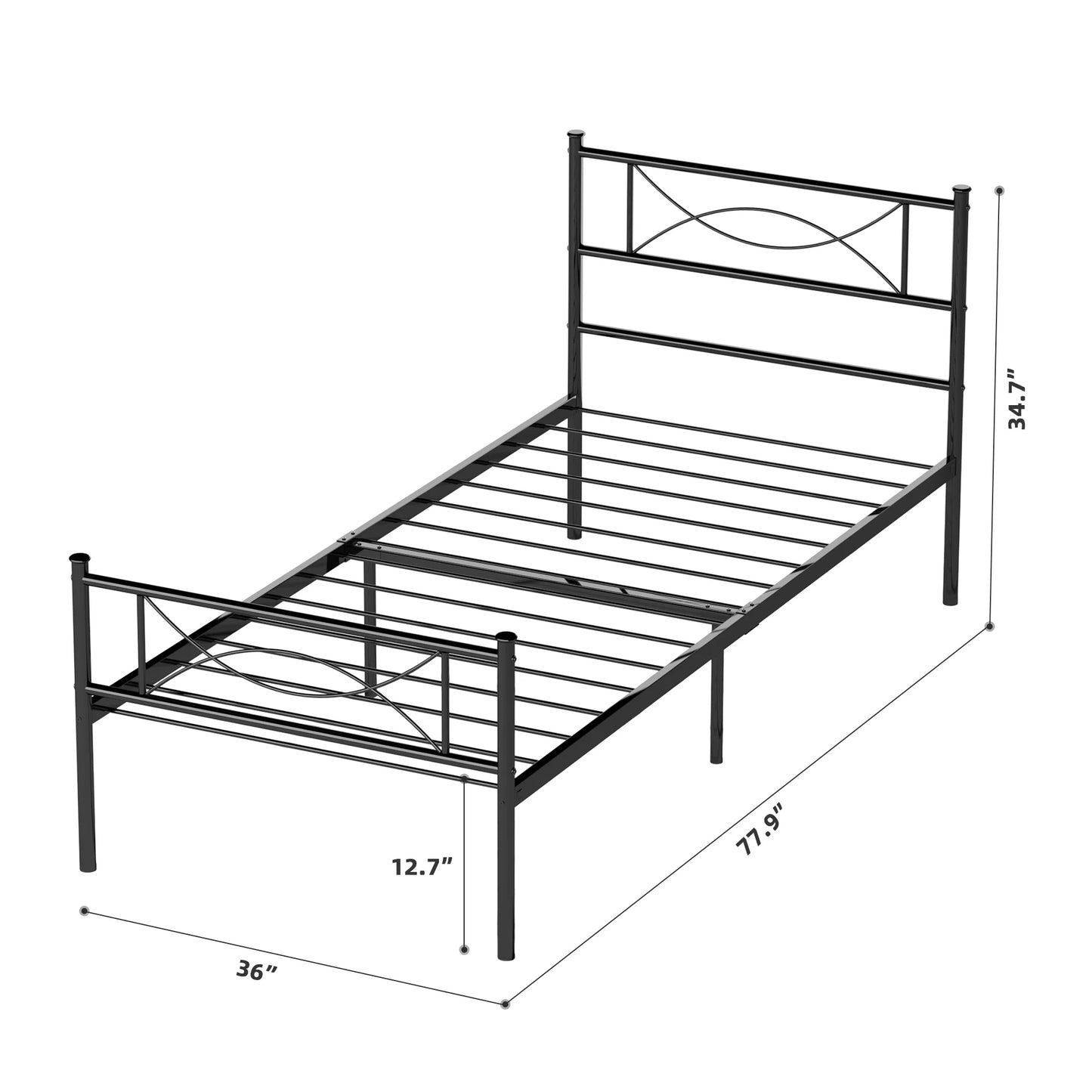 Easy Assembly Metal Bed Frame Twin Platform Bed Frame with Headboard Footboard No Box Spring for Kids Adult