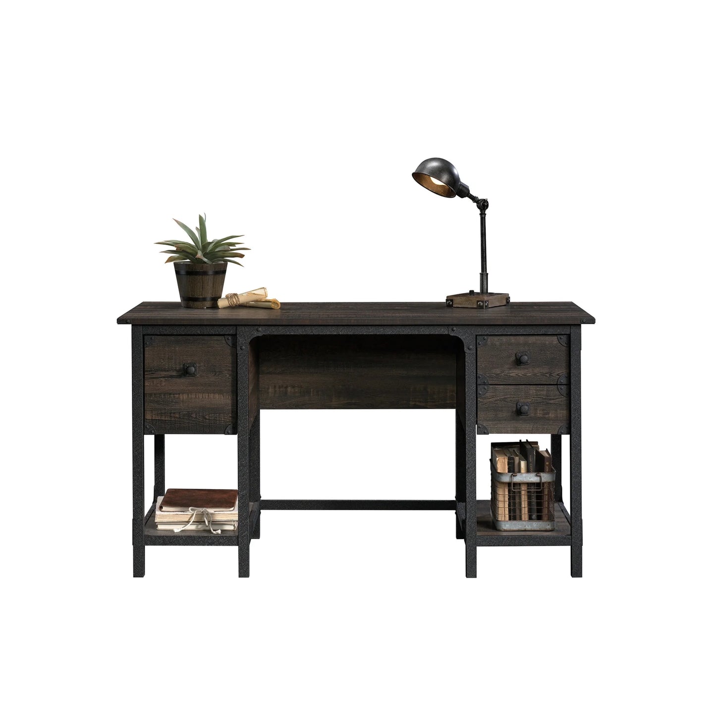 Steel River Pedestal Desk, Carbon Oak Finish