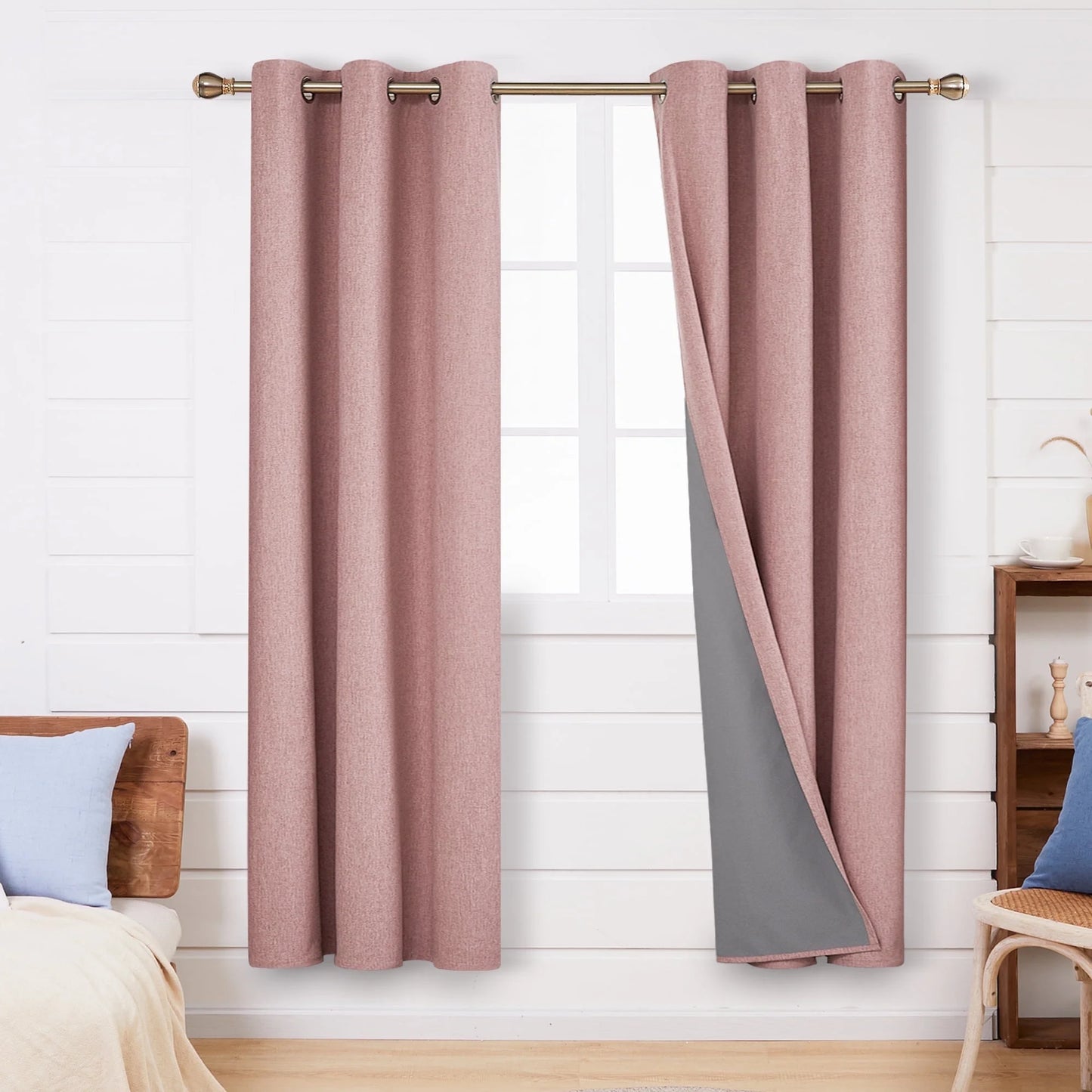 Total Blackout Curtains 2 Panels, Grommet Curtains Total Light Blocking Curtain, Soundproof Curtains for Bedroom (Khaki, 42W X 95L Inch)