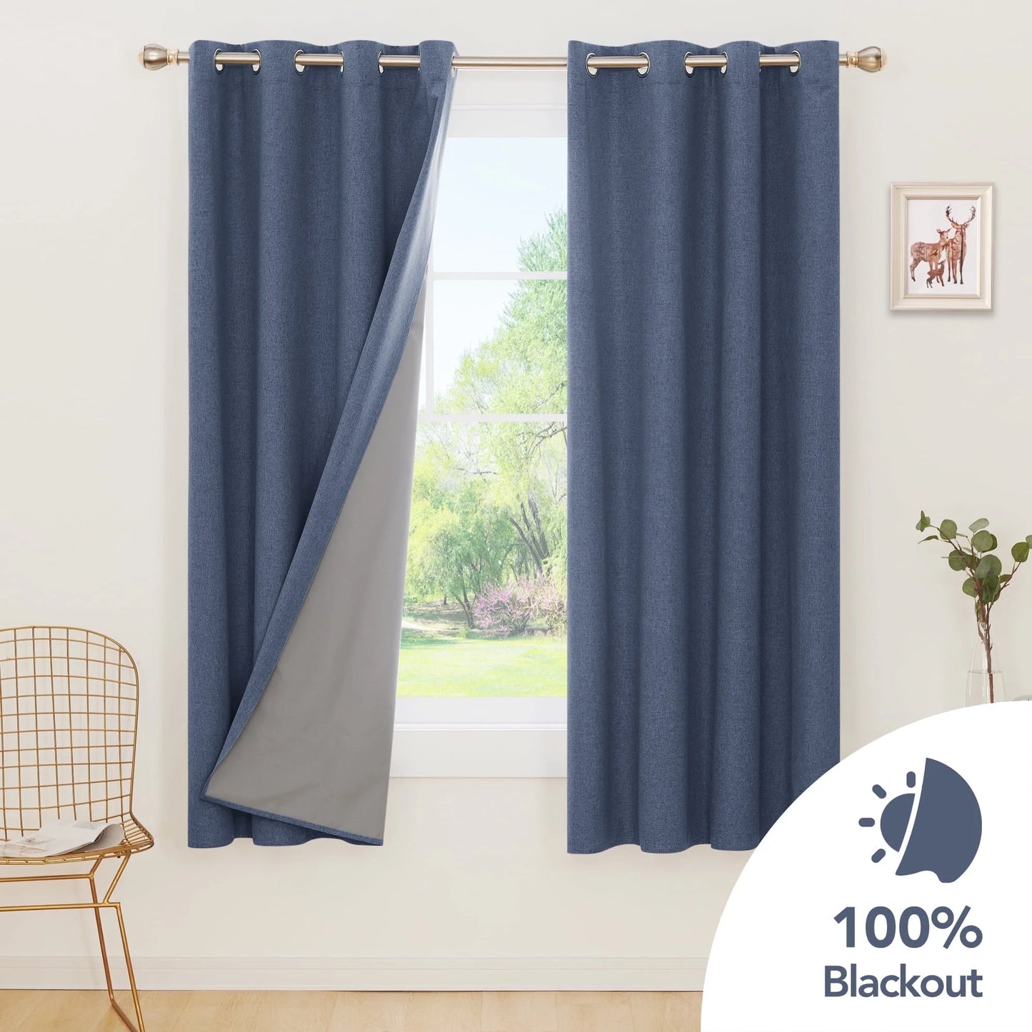 Total Blackout Curtains 2 Panels, Grommet Curtains Total Light Blocking Curtain, Soundproof Curtains for Bedroom (Khaki, 42W X 95L Inch)