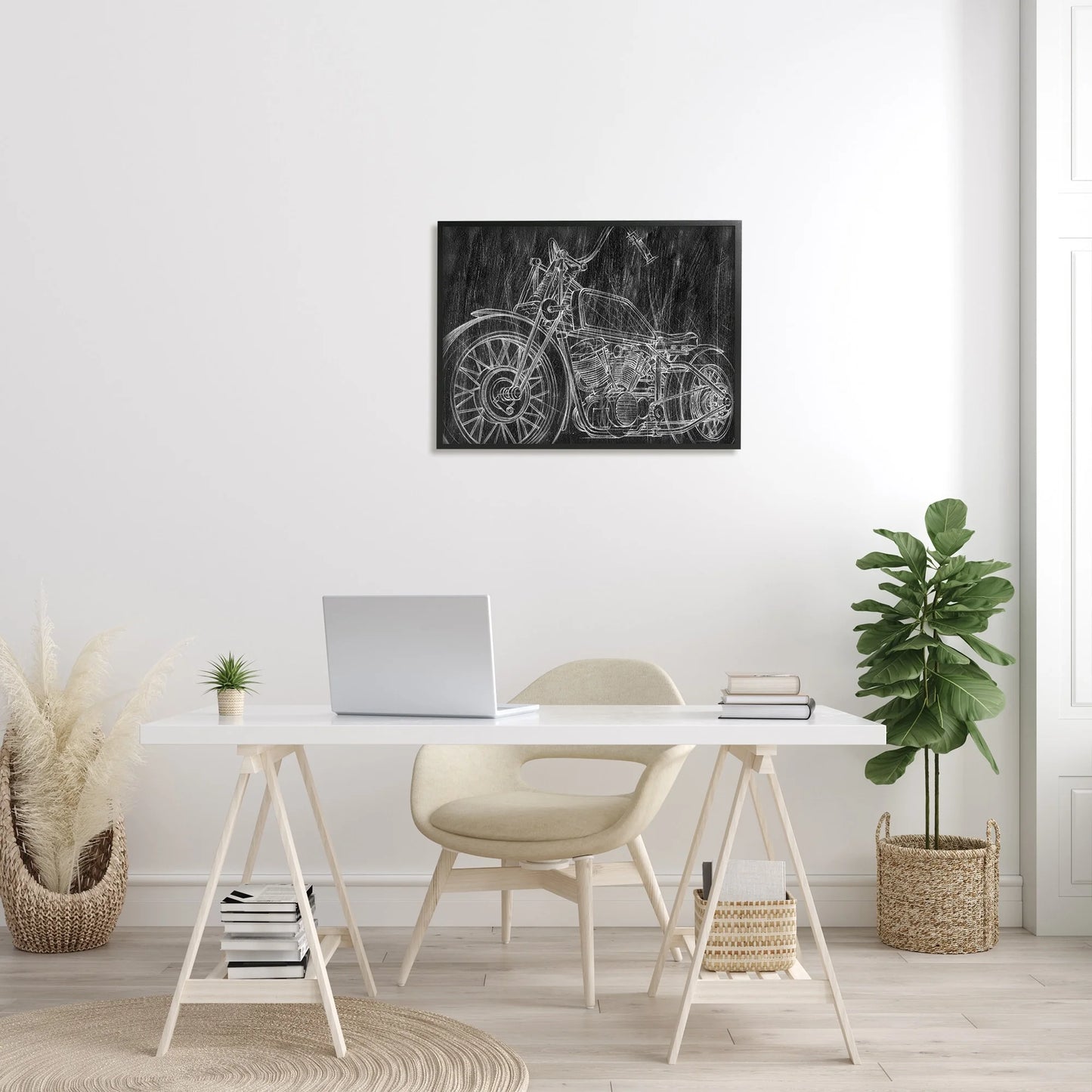The Stupell Home Decor Monotone Black and White Motorcycle Sketch Framed Art, 11 X 14, Design by Artist Ethan Harper Black 16 X 20 Black