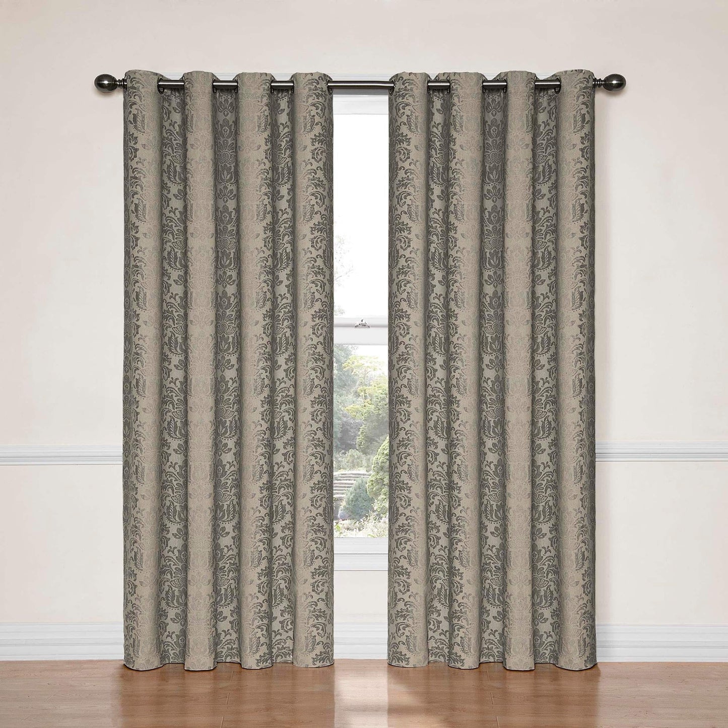 Nadya Floral Room Darkening Grommet Top Single Window Curtain Panel, Black, 52 X 63