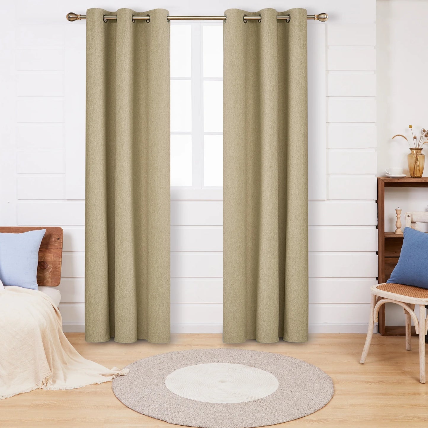Total Blackout Curtains 2 Panels, Grommet Curtains Total Light Blocking Curtain, Soundproof Curtains for Bedroom (Khaki, 42W X 95L Inch)