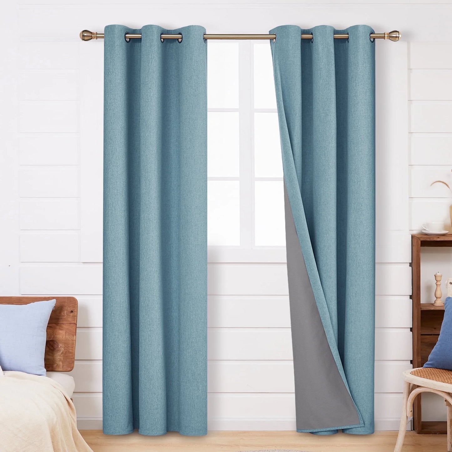Total Blackout Curtains 2 Panels, Grommet Curtains Total Light Blocking Curtain, Soundproof Curtains for Bedroom (Khaki, 42W X 95L Inch)