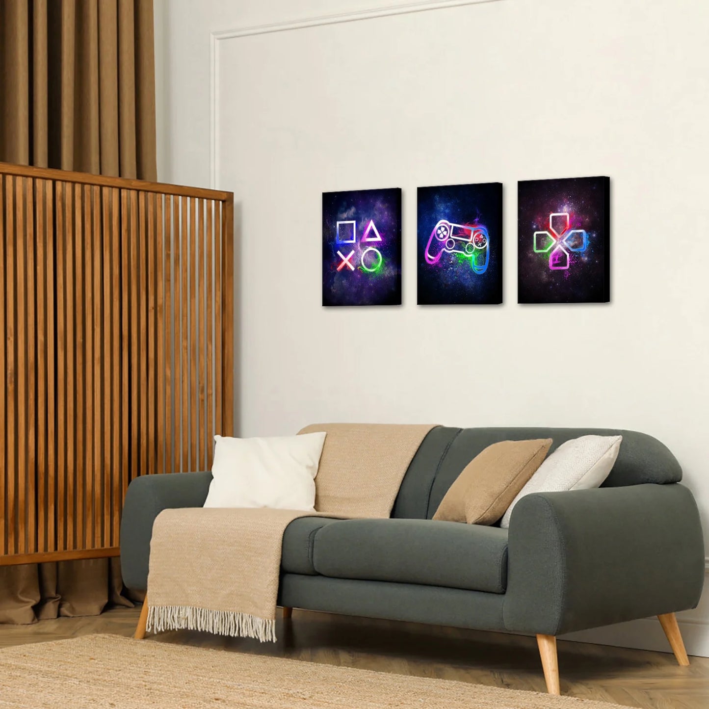 Gamer Symbol Framed Canvas Wall Art Paintings Gaming Wall Decor Prints Pictures Posters Artwork Room Decor Decoration 12"X16"X3 Pieces