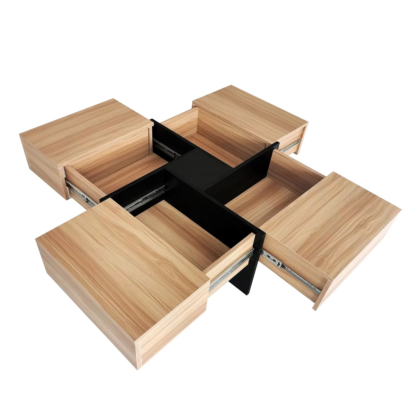 Unique Coffee Table, Side End Table with 4 Hidden Storage Compartments, Extendable Sliding Tabletop Accent Table for Living Room, Brown