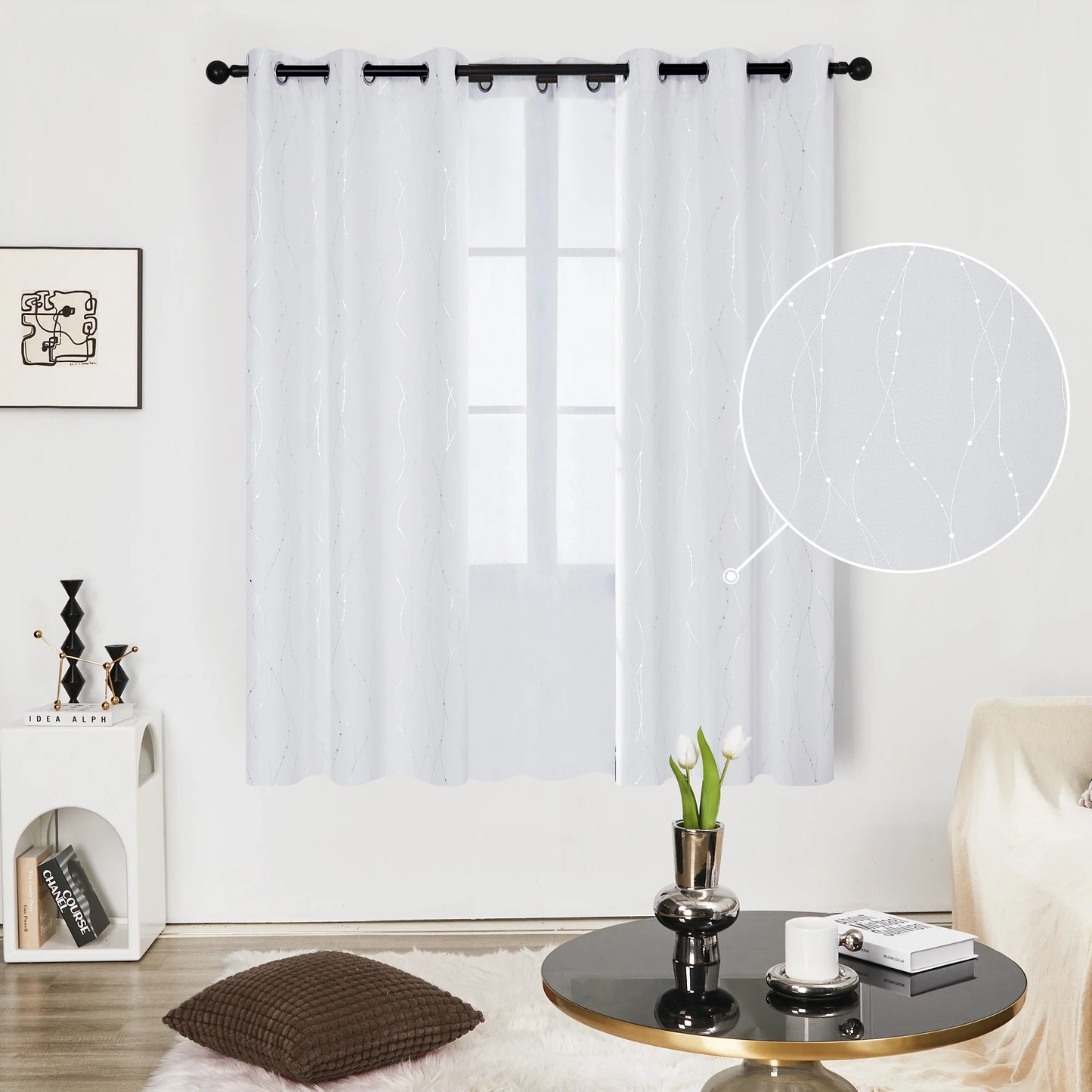 Silver Printed Blackout Curtains - 2 Panels, Wave Dots Pattern, Grommet Top, 52"X95", Thermal Insulated Drapes for Bedroom & Living Room, Gray