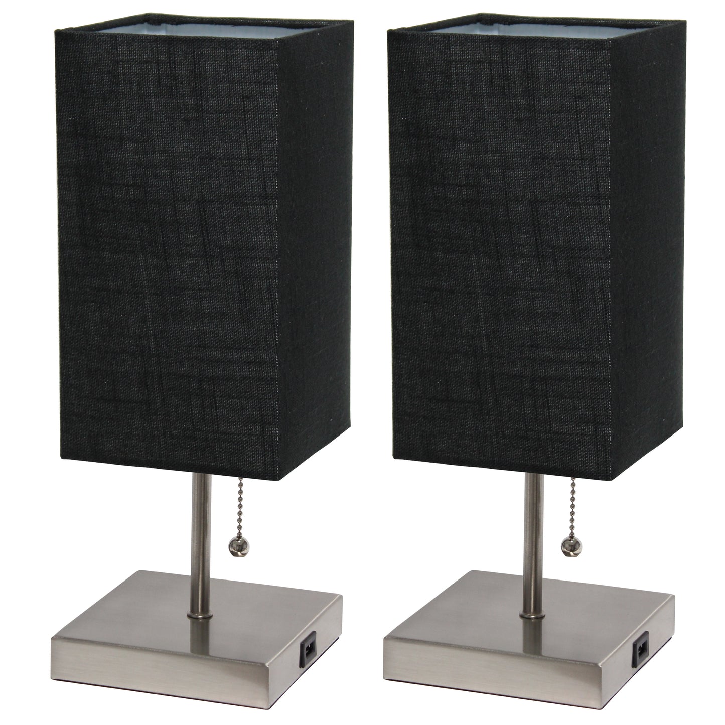 14.25" Petite Brushed Nickel Stick Lamp 2 Pack Set with USB Charging Port, Gray Shade