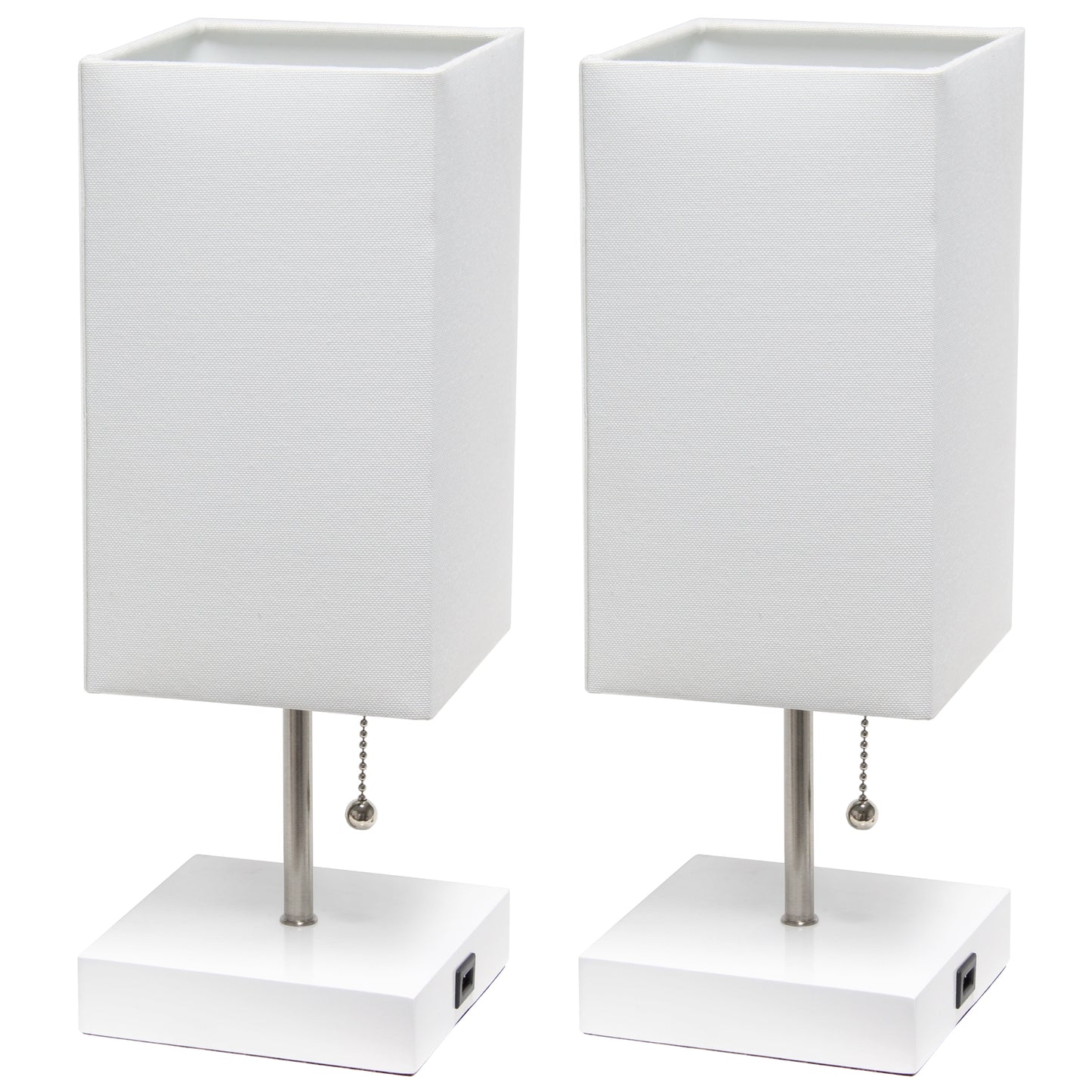 14.25" Petite Brushed Nickel Stick Lamp 2 Pack Set with USB Charging Port, Gray Shade