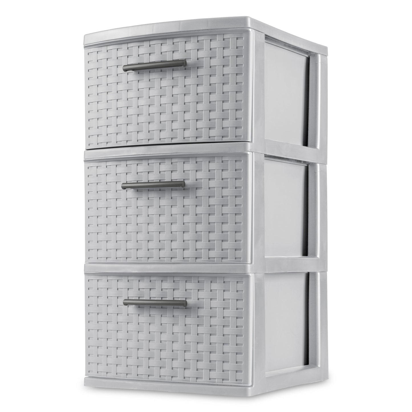 3 Drawer Tower, Slim Plastic Weave 3 Drawer Tower with Pull Handles, Brown