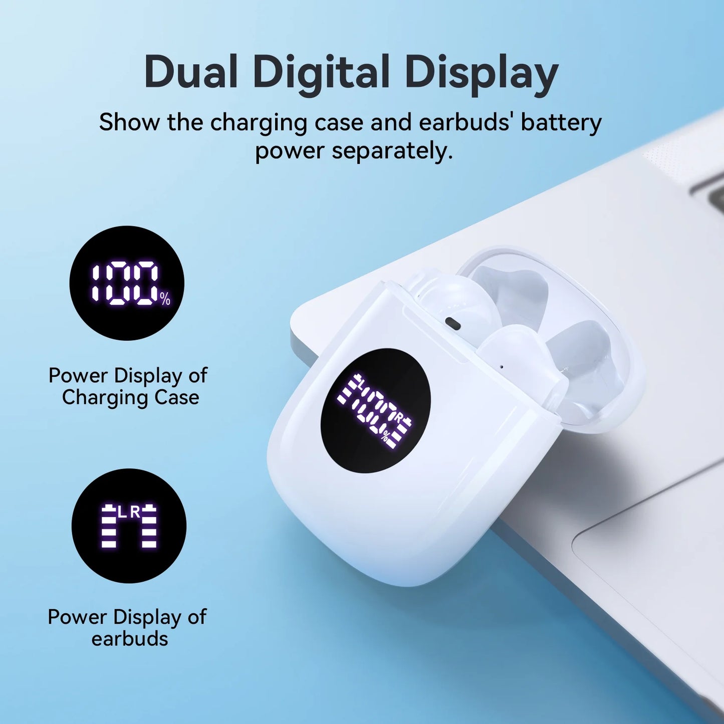 Bluetooth Headphones V5.3 Wireless Earbuds 50Hrs Battery Life with Charging Case & LED Power Display Deep Bass IPX7 Waterproof Earphones Microphone Stereo Headset for TV Smart Phone Laptop