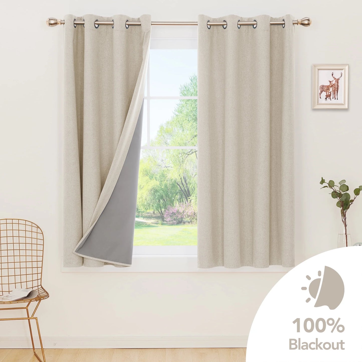 Total Blackout Curtains 2 Panels, Grommet Curtains Total Light Blocking Curtain, Soundproof Curtains for Bedroom (Khaki, 42W X 95L Inch)