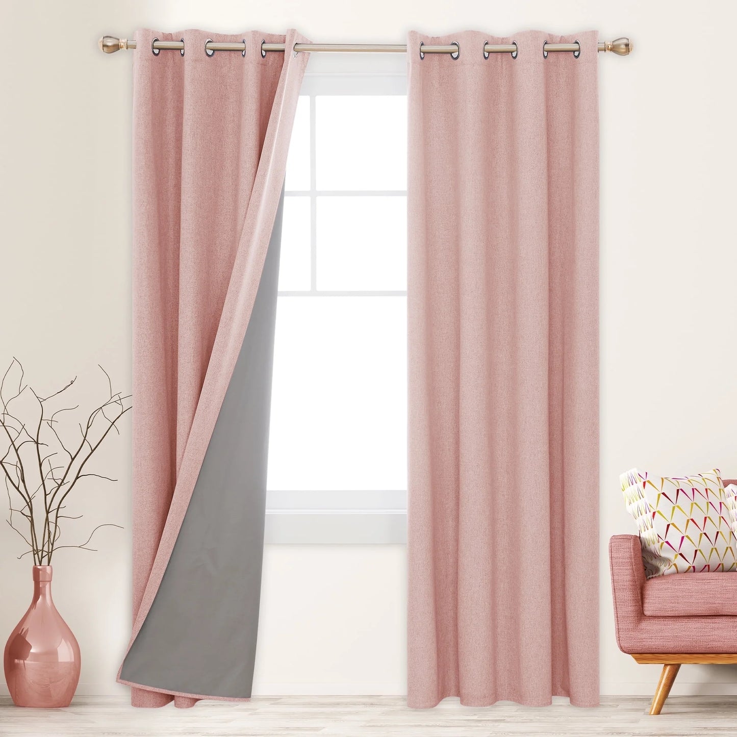 Total Blackout Curtains 2 Panels, Grommet Curtains Total Light Blocking Curtain, Soundproof Curtains for Bedroom (Khaki, 42W X 95L Inch)