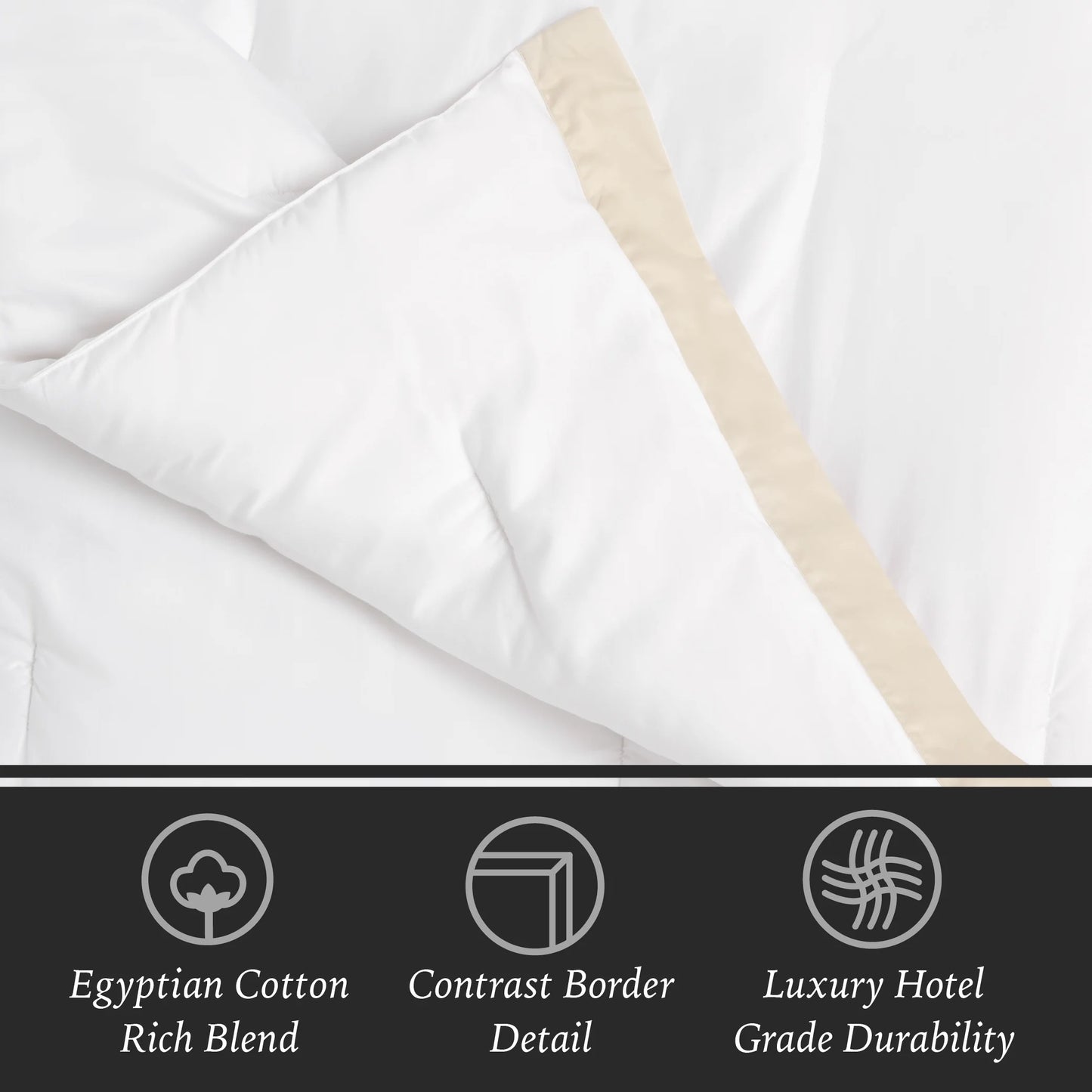 3-Piece Beige/White Egyptian Cotton-Rich Blend Luxury Comforter Set, King