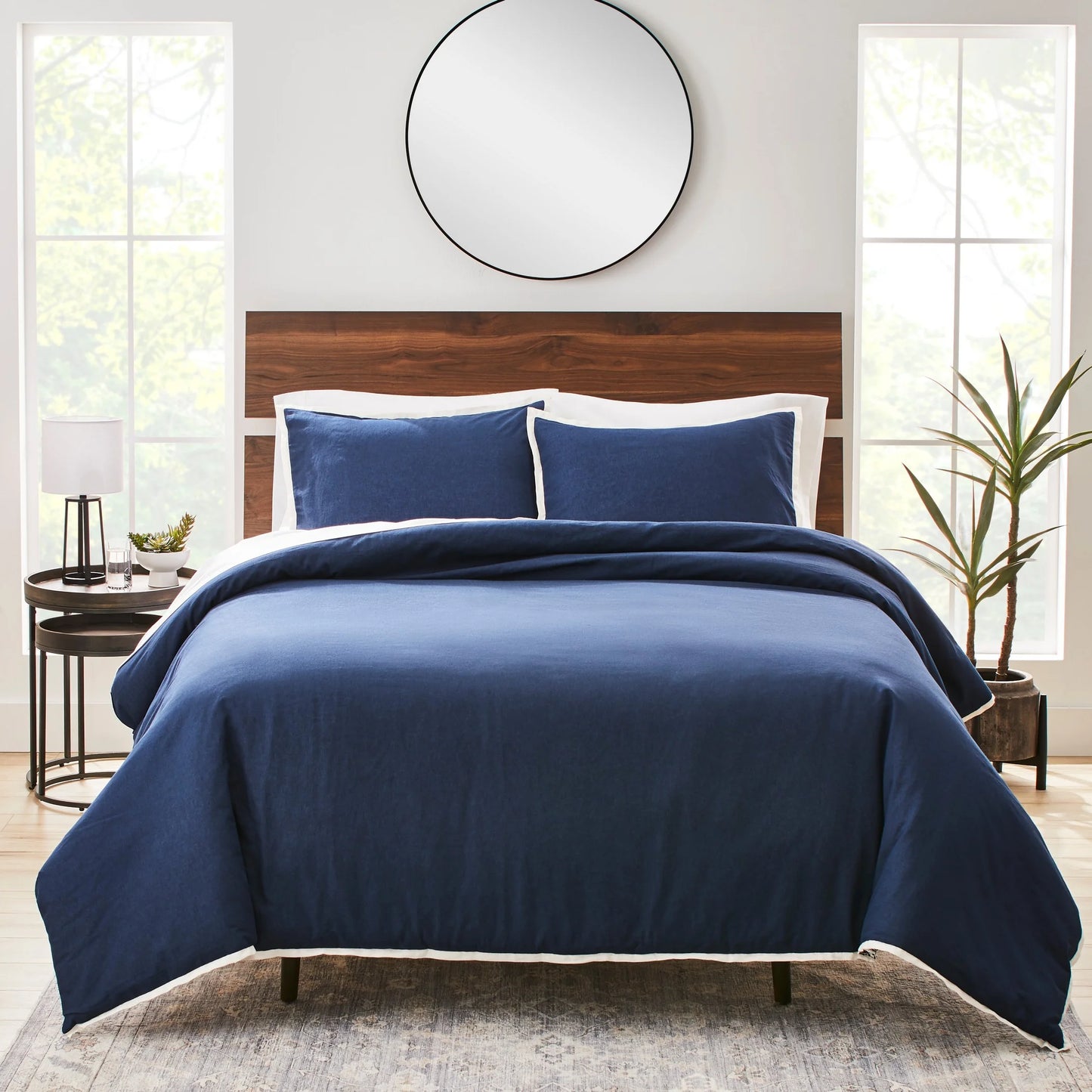 3-Piece Navy Linen Duvet Cover Set, Full/Queen