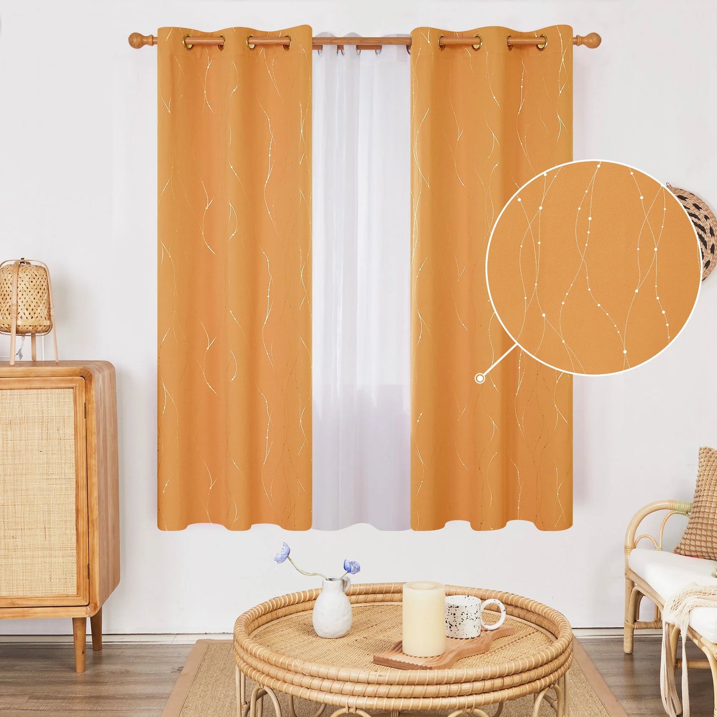 Silver Printed Blackout Curtains - 2 Panels, Wave Dots Pattern, Grommet Top, 52"X95", Thermal Insulated Drapes for Bedroom & Living Room, Gray
