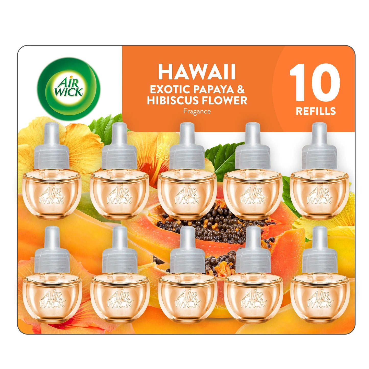 Air Wick Plug-In Scented Oil Air Freshener Warmer Refills, Hawaii Exotic Papaya and Hibiscus Flower, 10 Count