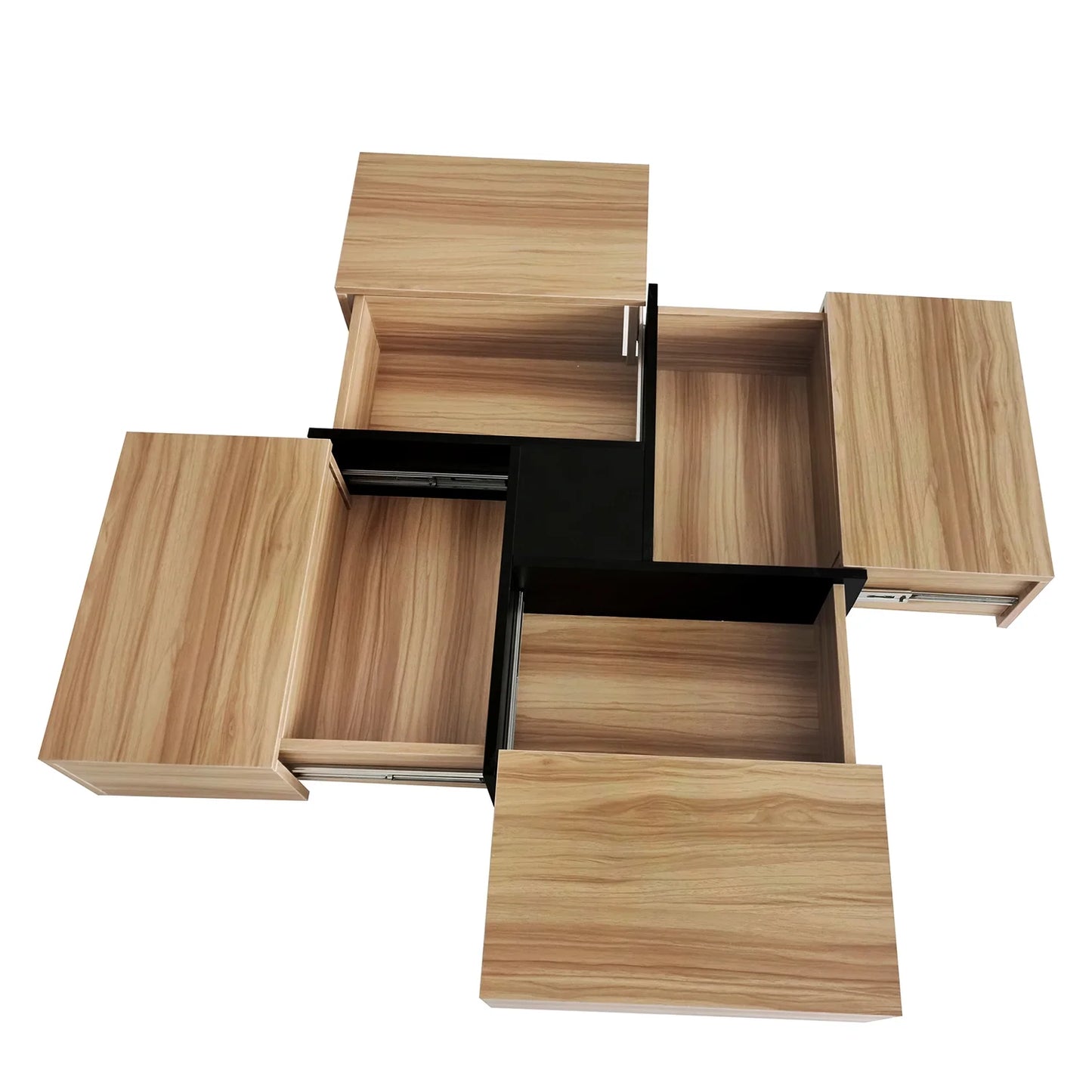 Unique Coffee Table, Side End Table with 4 Hidden Storage Compartments, Extendable Sliding Tabletop Accent Table for Living Room, Brown