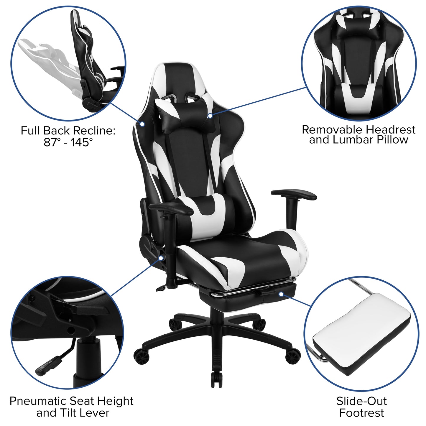 X30 Gaming Chair Racing Office Ergonomic Computer Chair with Fully Reclining Back and Slide-Out Footrest in Black Leathersoft
