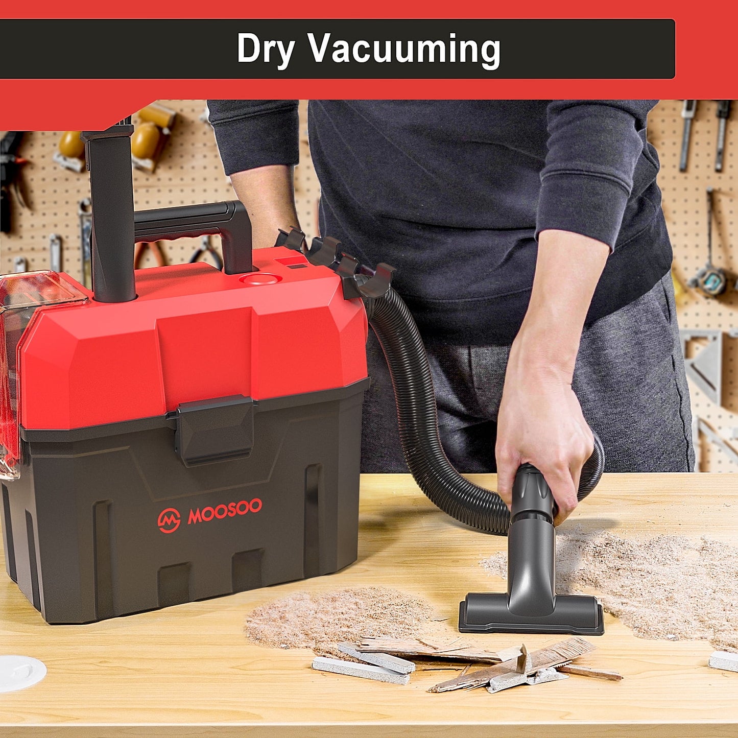 Small , Portable Wet and Dry Vacuum, Cordless Vacuum with Blower Function, 2 Gallon Large Dust Tank, Rich Attachments, Ideal for Home/Garage/Garden - L7