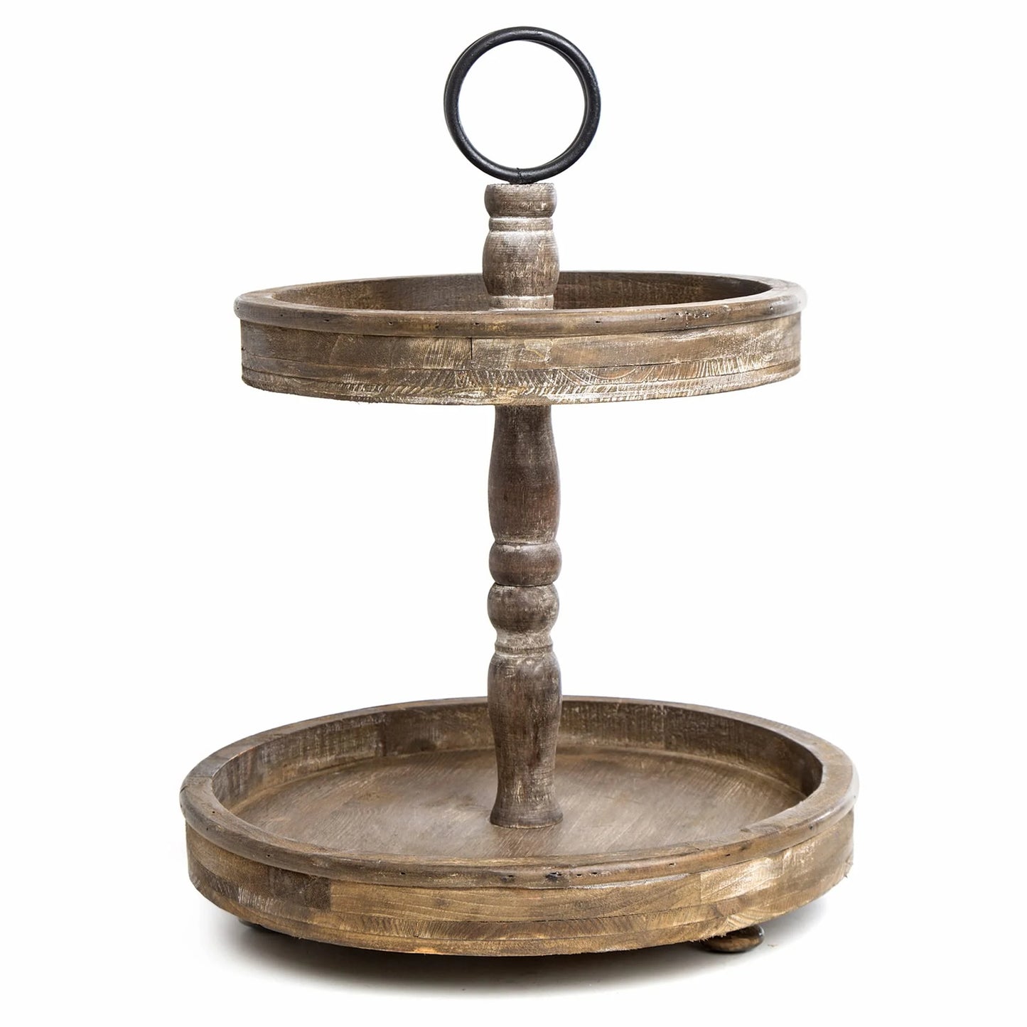 Hallocs 2 Tiered Wood Tray - Rustic Farmhouse Serving Stand for Food and Parties - Galvanized Kitchen Table Decor - Fall Tiered Tray Display (Brown)