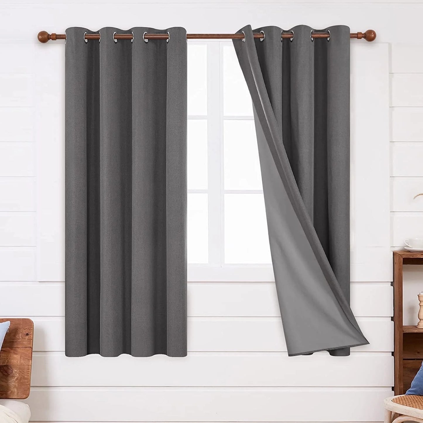Total Blackout Curtains 2 Panels, Grommet Curtains Total Light Blocking Curtain, Soundproof Curtains for Bedroom (Khaki, 42W X 95L Inch)