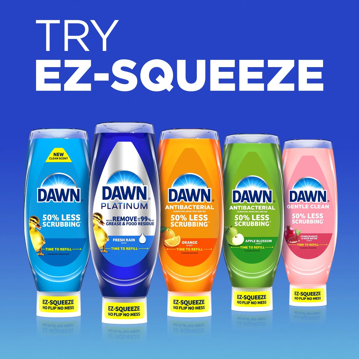 Platinum Ez-Squeeze Dish Soap Liquid, Dishwashing Liquid, Grease Removal, Fresh Rain, 12.2Oz