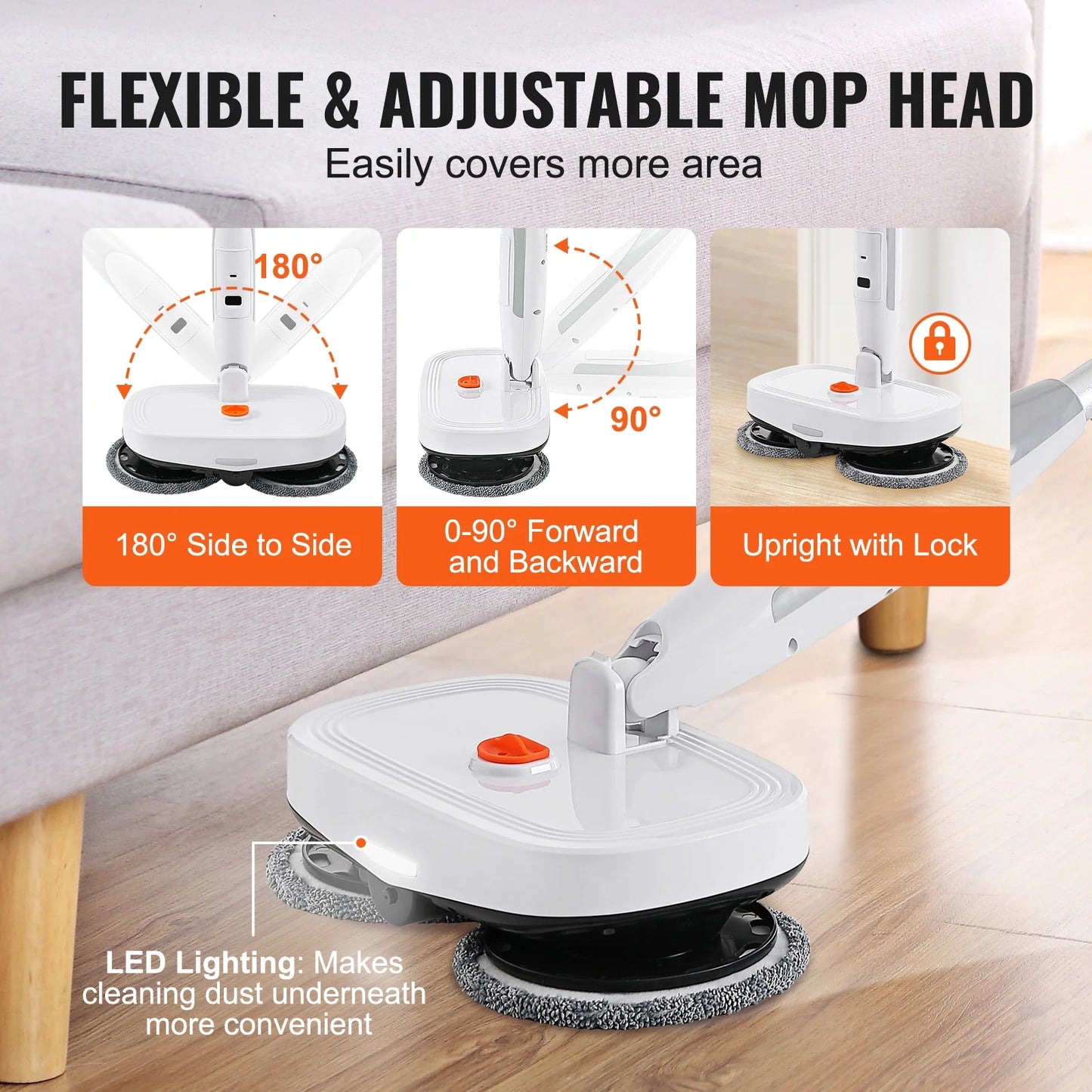 Cordless Electric Mop Electric Spin Mop with LED Headlight and Water Spray