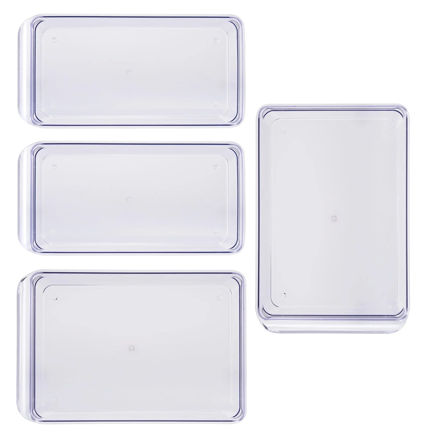 Clear Plastic Fridge Organization Bin 4-Pack Set, Various Sizes