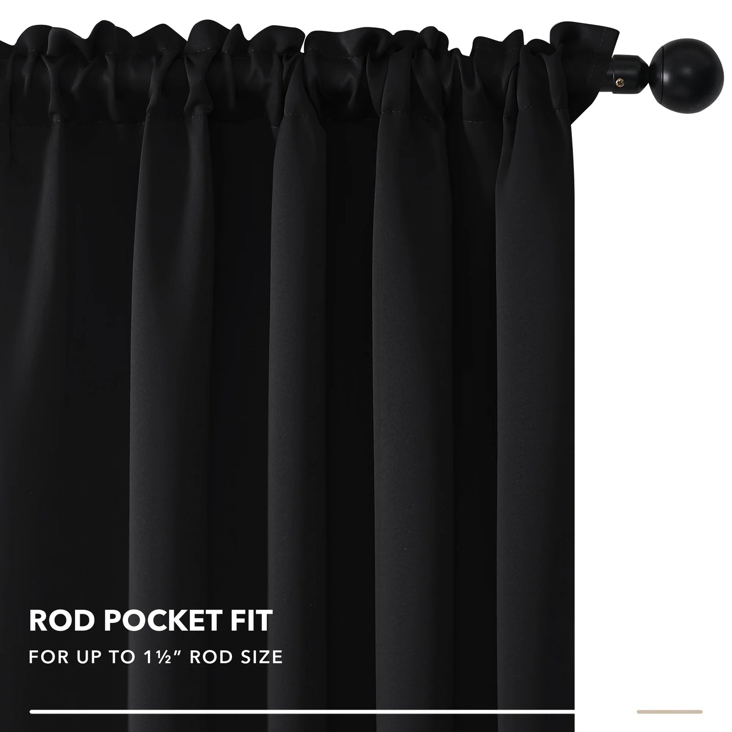 Blackout Curtains Rod Pocket Solid Thermal Insulated Curtains & Drapes for Bedroom 2 Panels, 42 X 63 Inch , Black