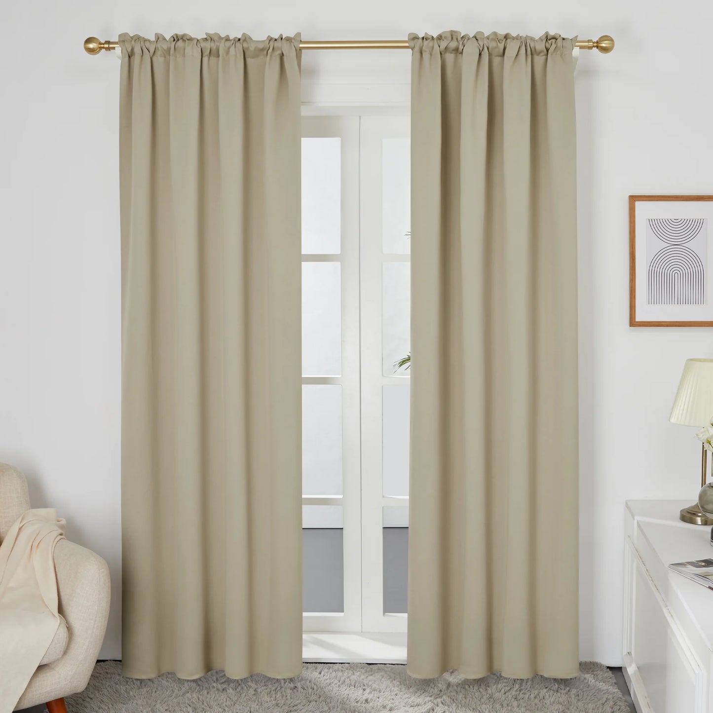 Blackout Curtains Rod Pocket Solid Thermal Insulated Curtains & Drapes for Bedroom 2 Panels, 42 X 63 Inch , Black