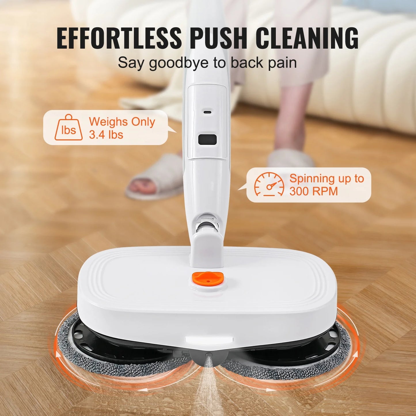Cordless Electric Mop Electric Spin Mop with LED Headlight and Water Spray